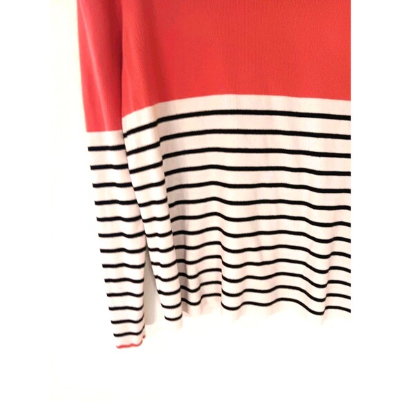 Liz Claiborne Career Striped Colorblock Sweater XL Coral White Navy Ribbed Crew - Picture 8 of 10